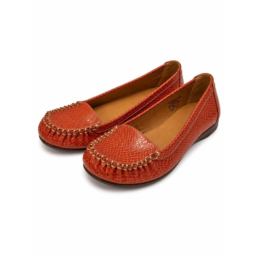 Route 66 Deanna Loafer Orange Red Snake Embossed Comfort Flats Women Size 6 NWT